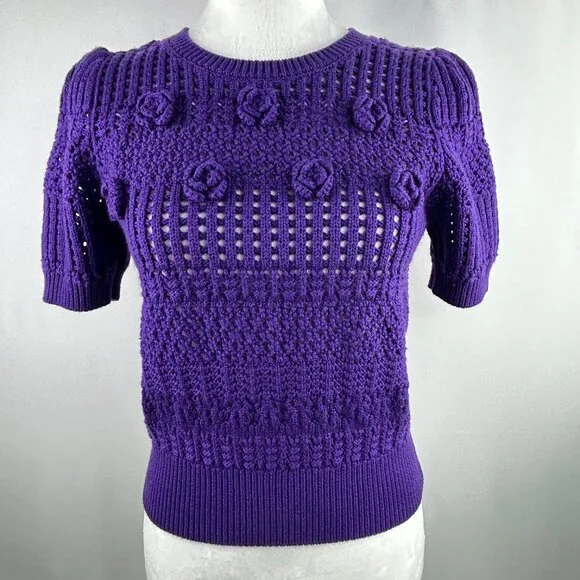 Tristan boho romantic purple crochet knit top – Women's Small - Picture 2 of 7